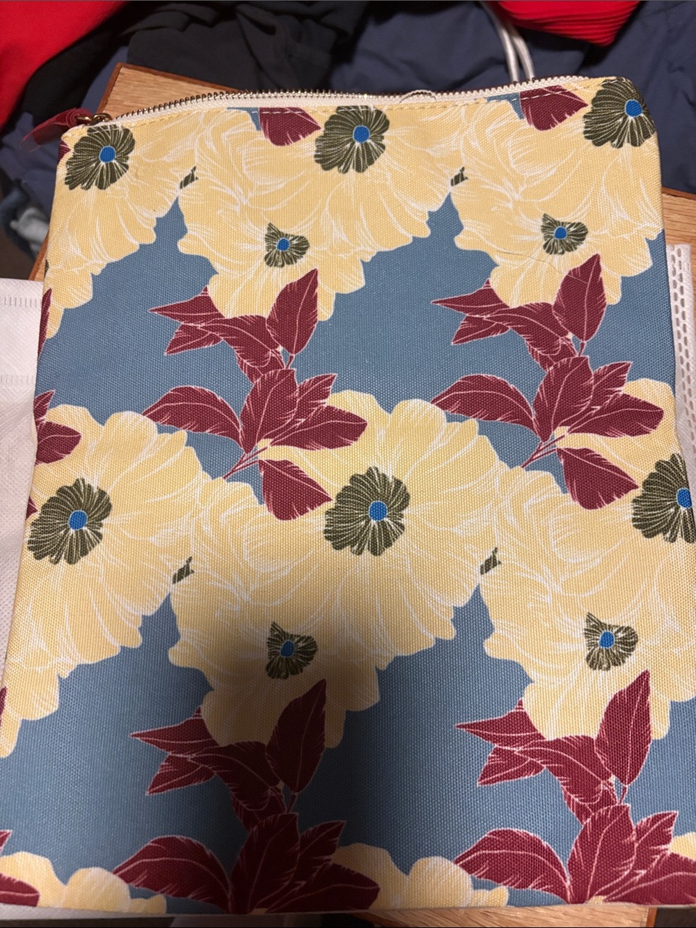 Rachel Pally Floral Canvas Pouch in Blue, Yellow & Burgundy